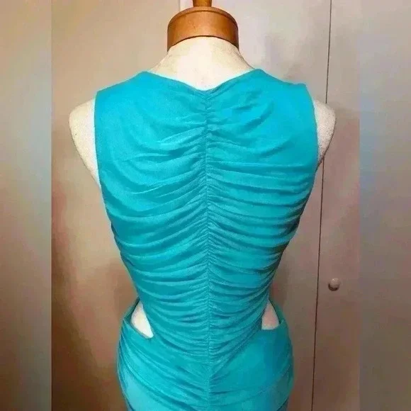 ROYALTY BY MALUMA Womens Scuba Blue Cut Out Ruched Body Con Dress Size Medium - Picture 6 of 8